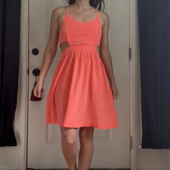 Neon Coral Cut Out Dress - Picture 5 of 7